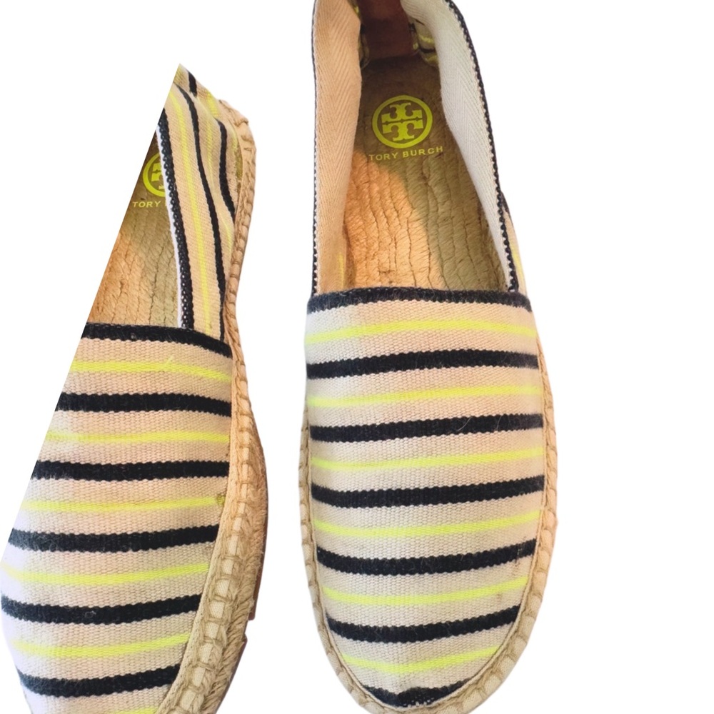 Tory Burch Yellow and Black Striped Espadrilles